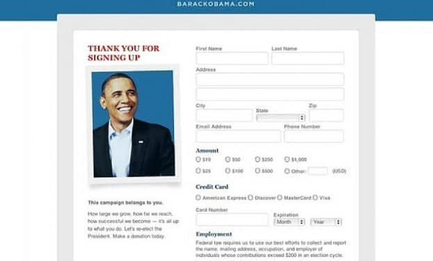 Thank You Page Barack obama no marketing