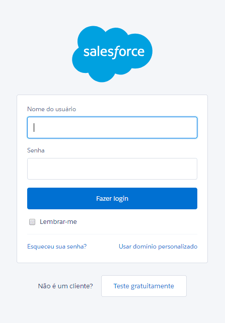 Janela para login no Salesforce.